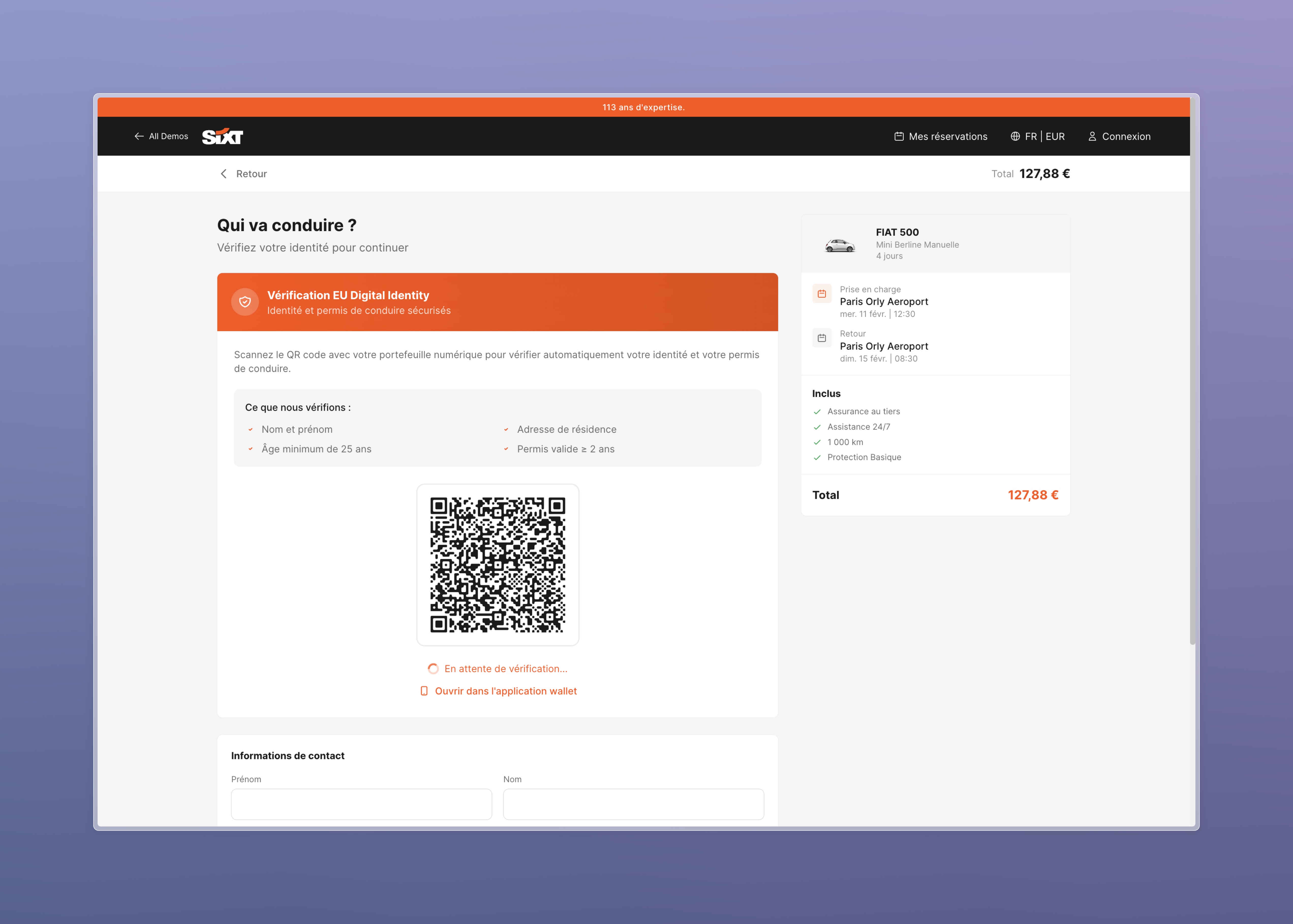 Sixt — Driver verification step with QR code