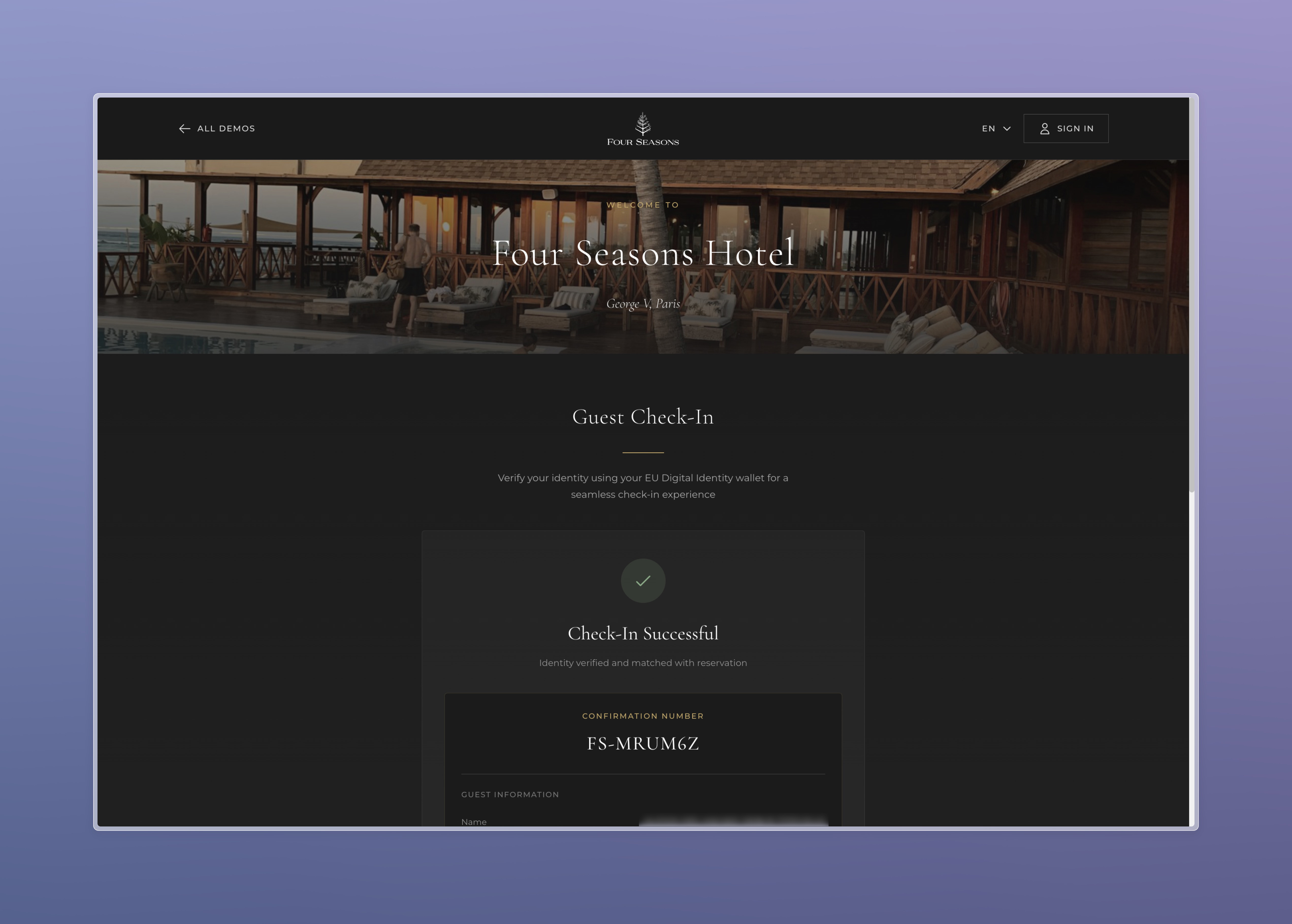 Four Seasons — Check-in confirmation