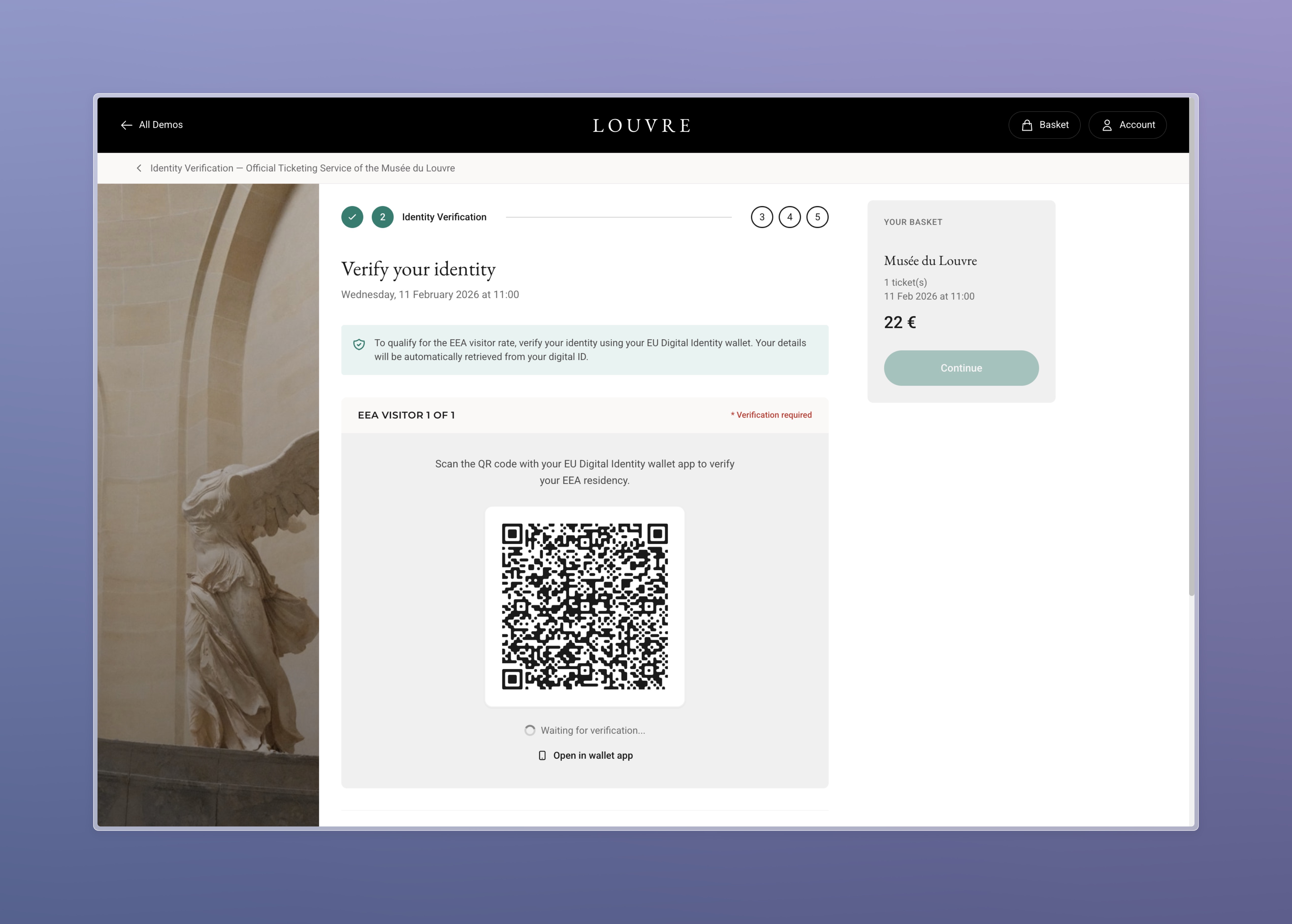 Louvre Museum — Identity verification step with QR code