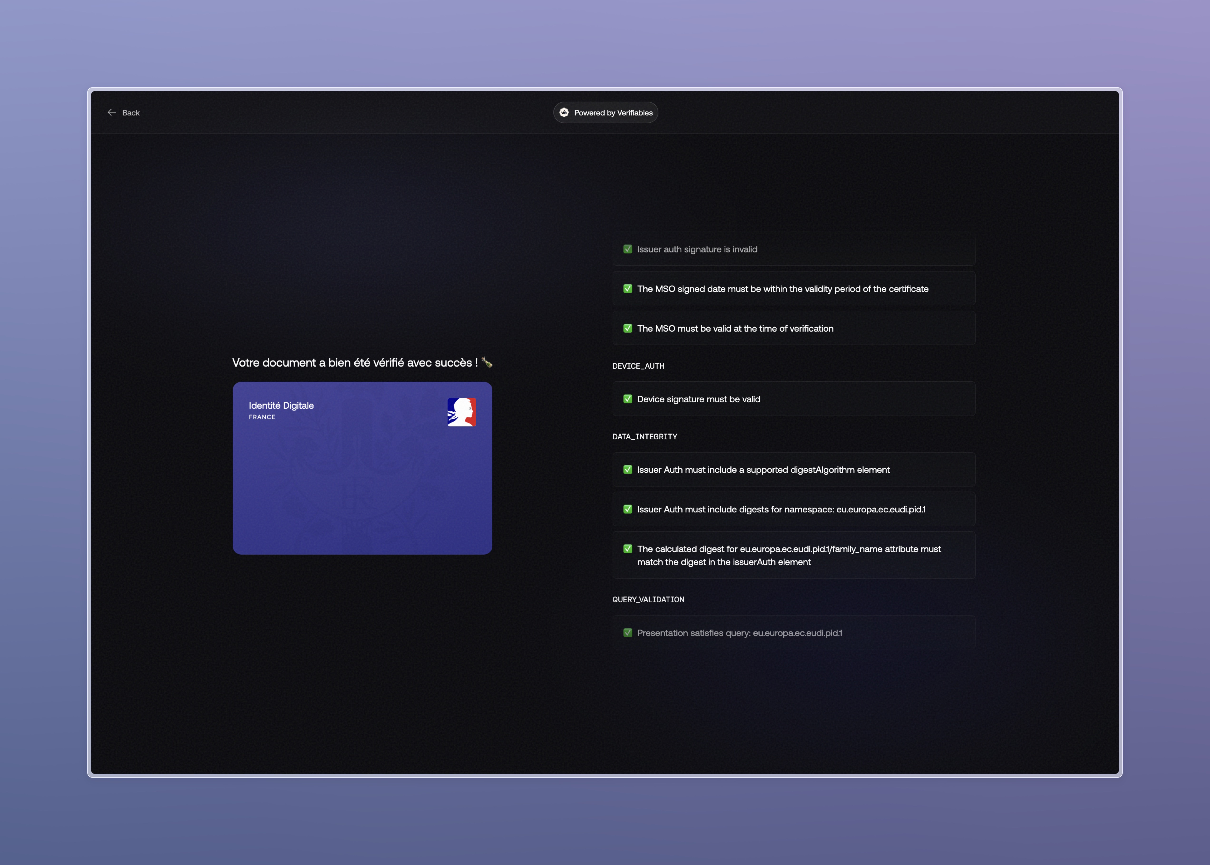 Verifier — Verification results and checks